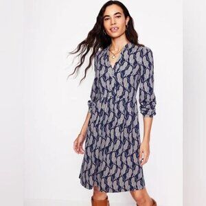 Boden Naomi Dress 10R Bendal Tiger French Navy HTF Rare Novelty Print Boho